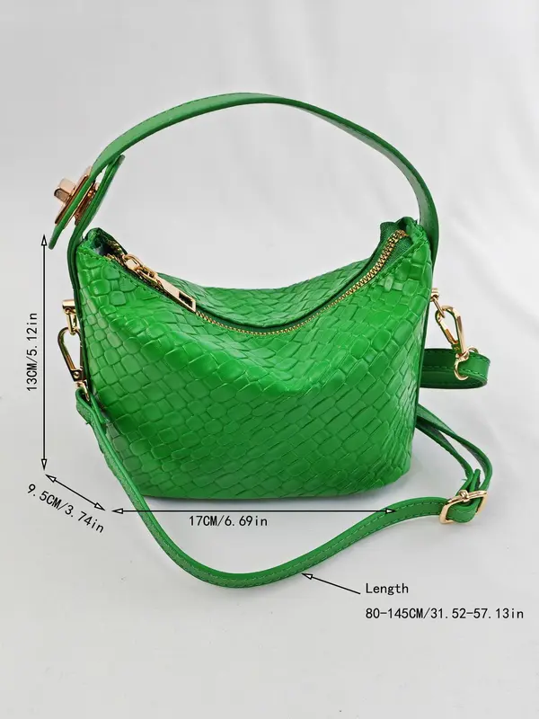 Women's Solid Color Textured Handbag, 2024 New Style Pu Leather Zipper Shoulder Bag for Daily Used, Casual Trendy Versatile High-quality Daily Commuting Bag 8