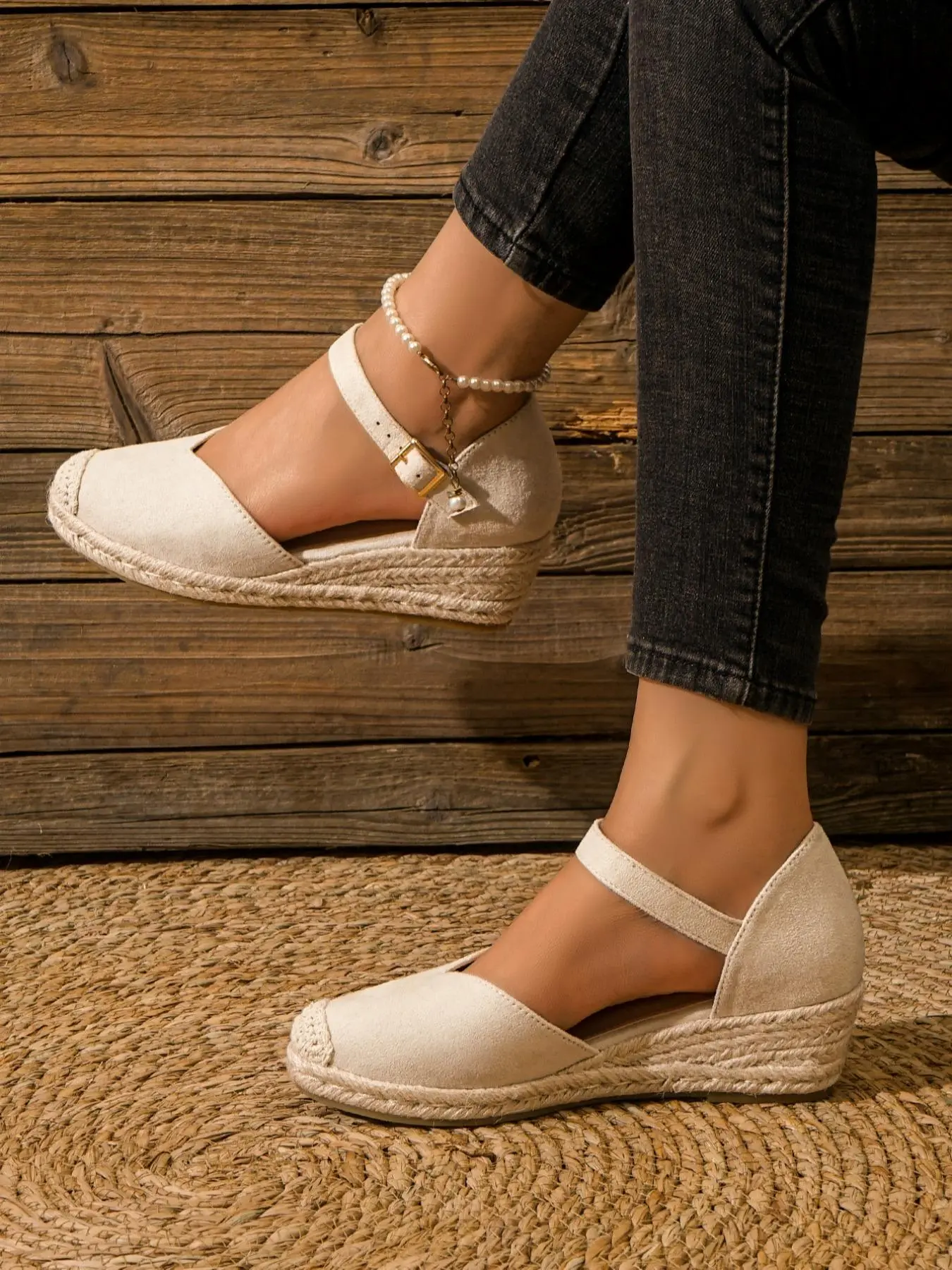 Fashionable Versatile Ankle Strap Espadrille Breathable Wedge Sandals for Women, Trendy Platform Sandals for Summer Beach Vacation, Stylish Shoe for Daily Footwear for Girl