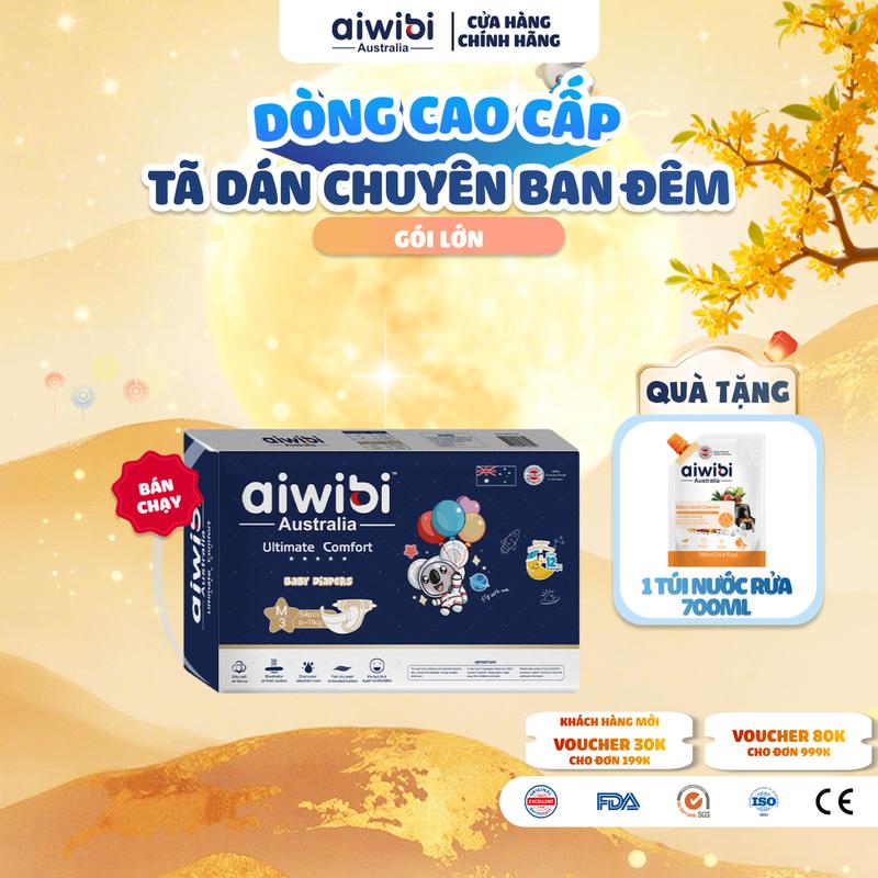Tã/Bỉm Dán Cao Cấp Aiwibi Chuyên Ban Đêm Cho Bé - Gói Lớn S/M/L