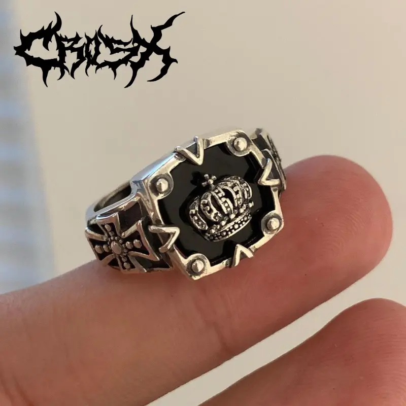 BILLO RING / CROWN RING CINCIN MAHKOTA / CINCIN TENGKORAK CINCIN HITAM SILVER / CROSS RING KERAJAAN SALIB RING SKULL RING CINCIN COUPLE RING KOREAN STYLE RING CINCIN STYLE KOREA CINCIN AESTHETIC RING CINCIN TITANIUM STAINLESS CINCIN PRIA WANITA