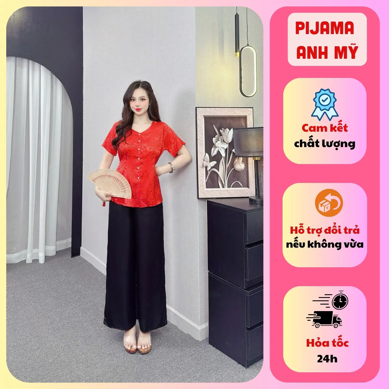 Bộ bà ba tay ngắn ANH MỸ cổ tim chất lụa gấm loại 1 mặc đi chùa, đi chơi form chuẩn tôn dáng SP0337