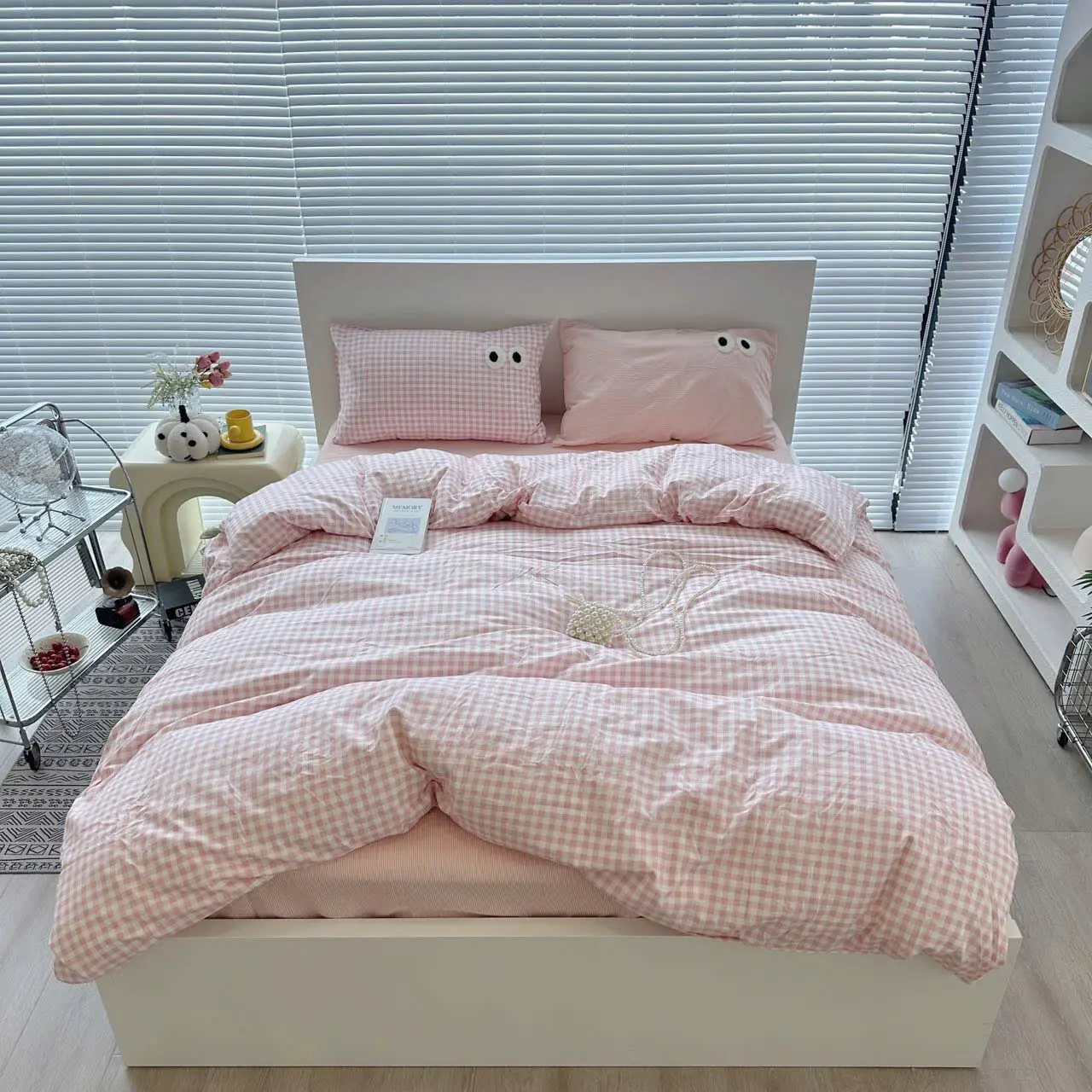 Bộ chăn ga gối đũi kẻ mắt chất liệu Cotton đũi mềm mịn thoáng mát