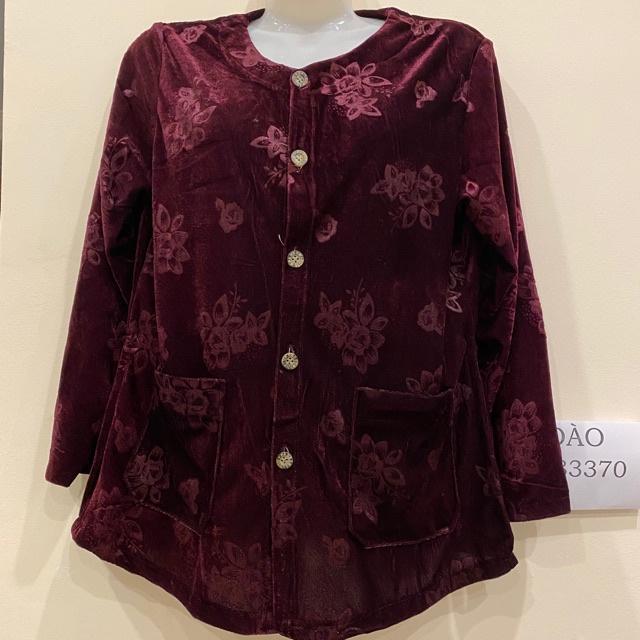 Áo Nhung Sơ Mi Dài Tay vải nhung hoa cho người già CAMAVINGA