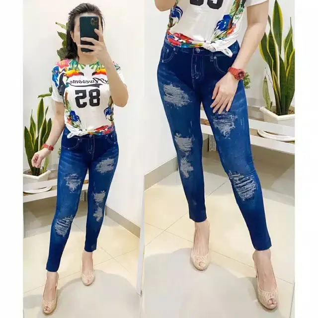 Legging ripped /Legging Wanita/legging Celana Melar/Legging Panjang Lembut Motif