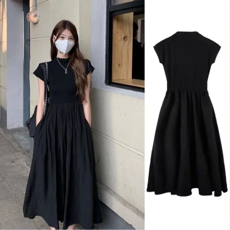 High-end elegant Hepburn style black short-sleeved dress for women Summer new French small dress