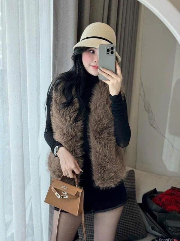 Áo khoác gile lông nữ dáng ngắn cao cấp mùa thu đông