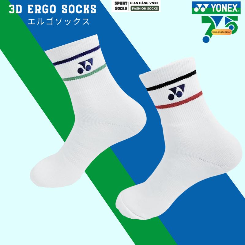 Set 5 Đôi - Tất yonex cổ lửng chuyên dụng dành cho tập luyện và thi đấu, Vớ yonex cầu lông viền màu cá tính, chất liệu cotton dệt 3 sợi dày dặn, có lót đệm bàn chân thấm hút mồ hôi, chống trơn trượt, unisex dành cho nam và nữ
