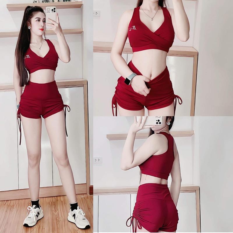 Bộ đùi thể thao rút dây , áo bra có đệm ngực tập erobic, gym,... khỏe khoắn, năng động(TT-Tim) Sport Tập Gym Yoga Chạy Bộ