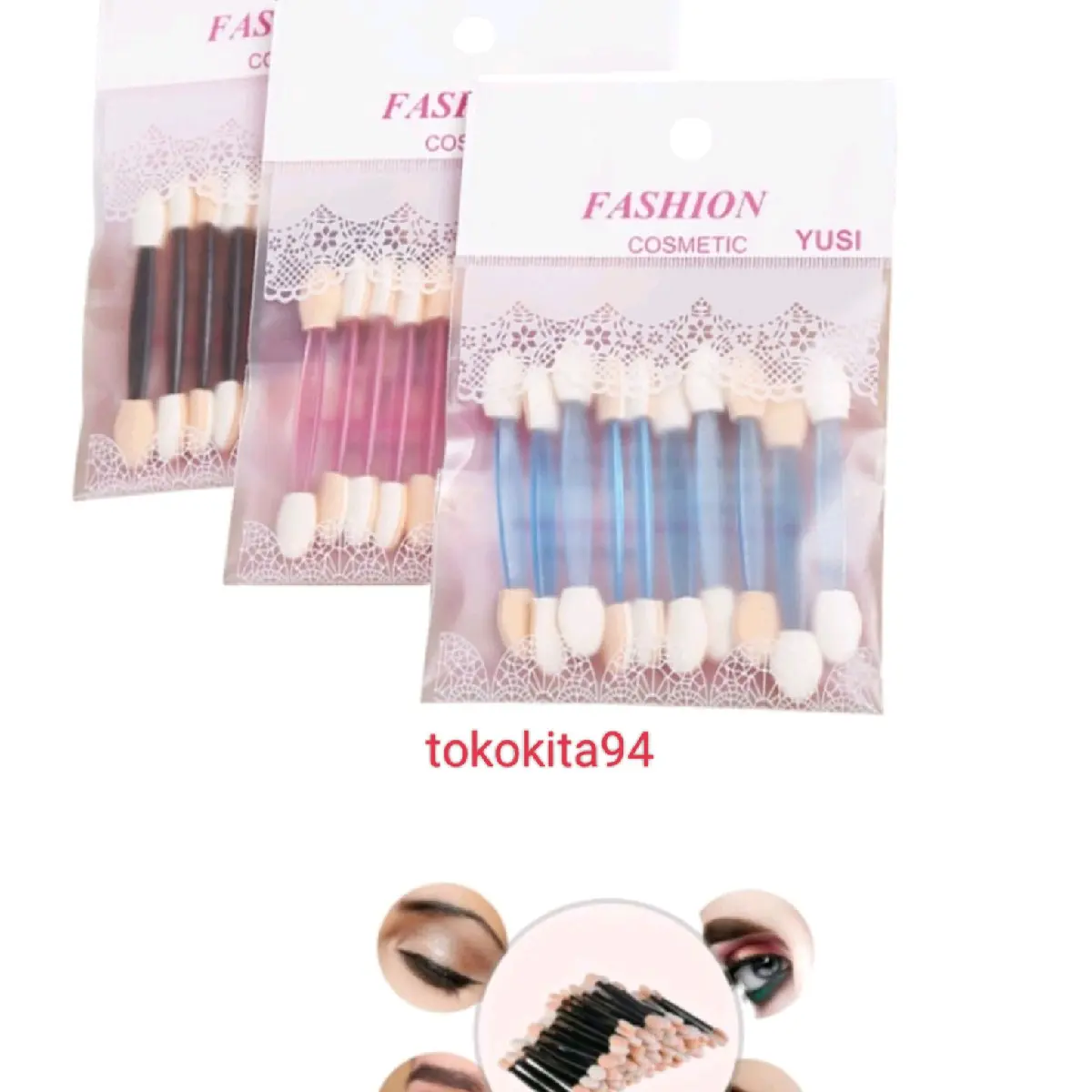 Kuas Eyeshadow 2in1 1Set isi 10Pcs Brush Make Up Eyebrow Shadow Spons & Aplikator