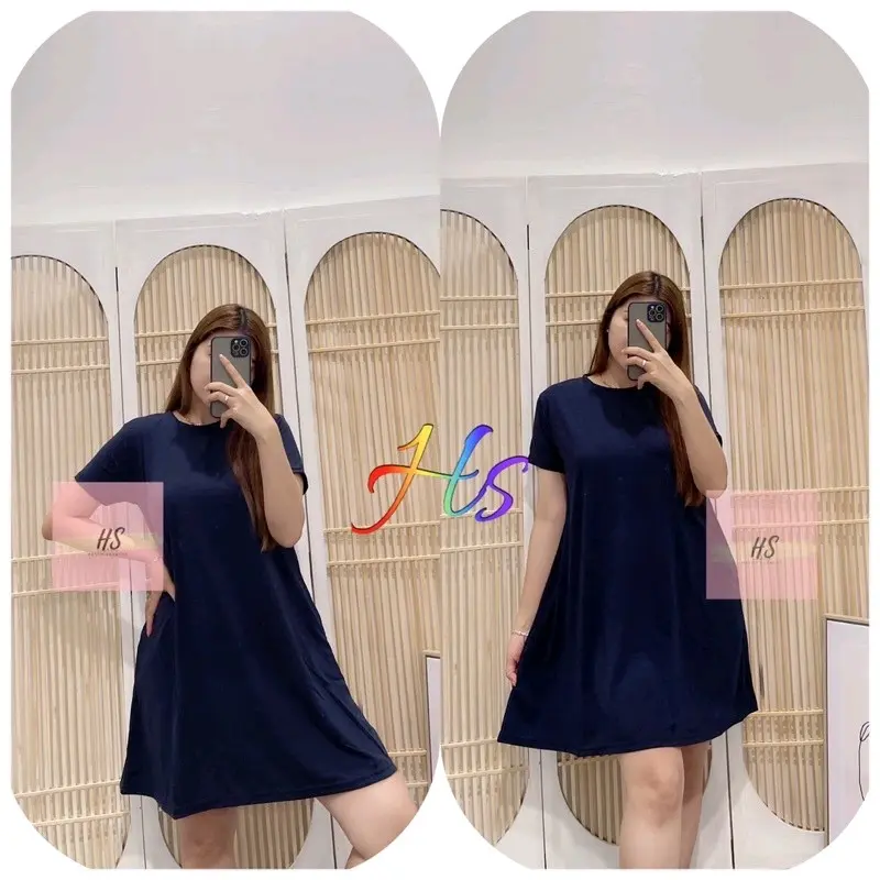 DRESS POCKET polos pj90cm Kantong Casual Nyaman Santai perempuan 3