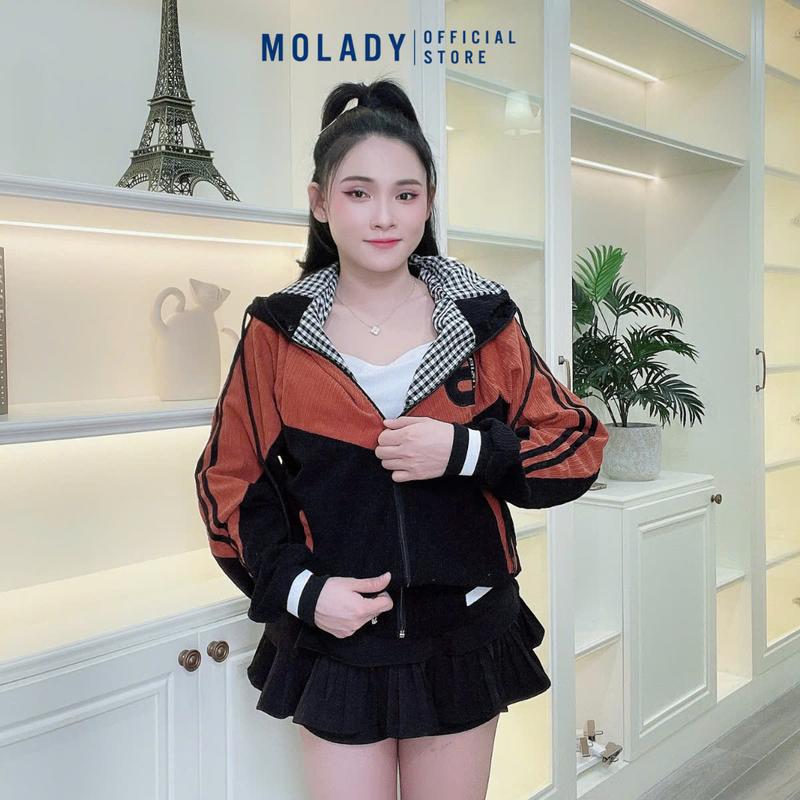 Product Introduction of Áo Khoác Nhung Nữ MOLADY K376 Có Nón Thiết Kế Khoá Kéo Lót Caro Phối Màu Top Jacket 27