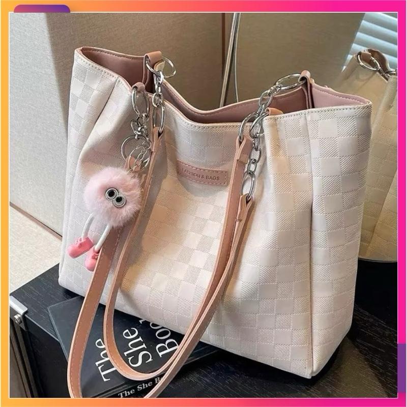 (Tặng charm gấu) Túi xách nữ tote công sở kẻ ô sang chảnh