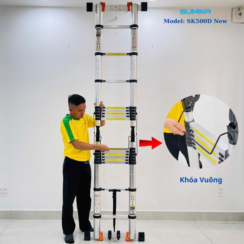 Thang nhôm rút đôi SUMIKA SK500D NEW, rút chữ A cao 2.5m, rút chữ I cao 5.0m, tải trọng 300kg 8