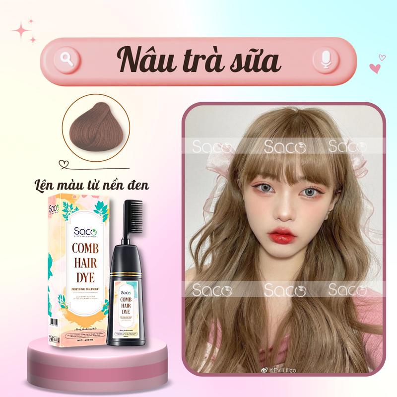 LƯỢC SACO CHÍNH HÃNG dầu gội nhuộm tóc  lên màu CHUẨN ĐẸP từ mọi nền tóc màu NÂU TRÀ SỮA