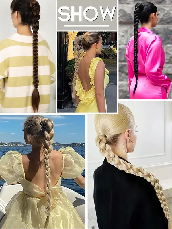 26/30/34 Inch Long Braided Ponytail Extension with Hair Tie, Straight Wrap Around Hair Extensions, Natural Soft Synthetic Hair Piece for Women Daily Wear, Synthetic Braiding Hair 6