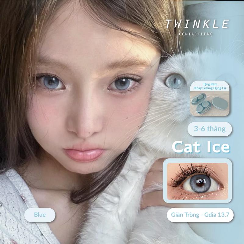 Kính áp tròng Cat Ice Blue xanh biển mắt mèo hiệu ứng tráng gương