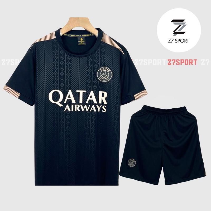 Bộ quần áo bóng đá, đồ đá banh PSG ĐEN logo THÊU vải thun lạnh cao cấp loại I Top Sport