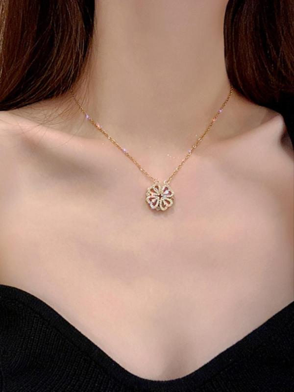 Elegant Style Hollow Out Clover Decor Pendant Necklace, Clover Pendant Necklace, Women's Fashion Jewelry Accessories For Party & Daily Wear 2