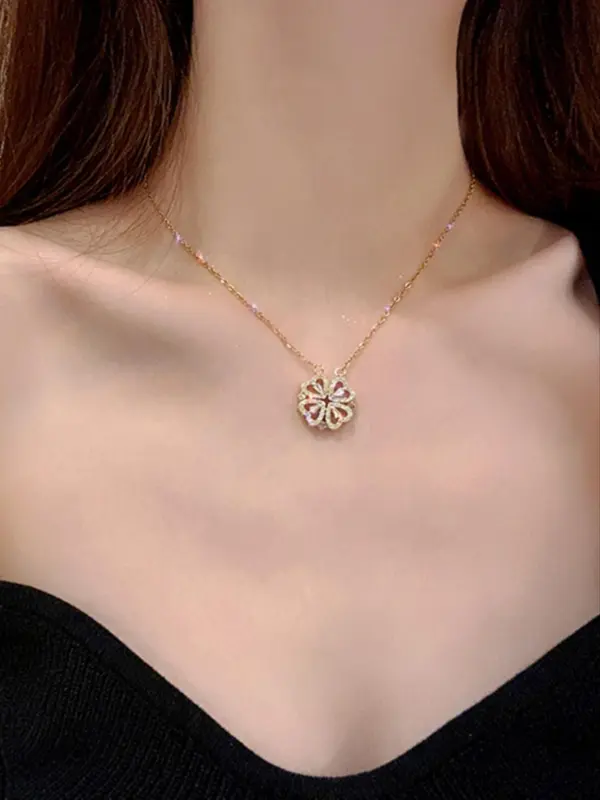 Elegant Style Hollow Out Clover Decor Pendant Necklace, Clover Pendant Necklace, Women's Fashion Jewelry Accessories For Party & Daily Wear 2