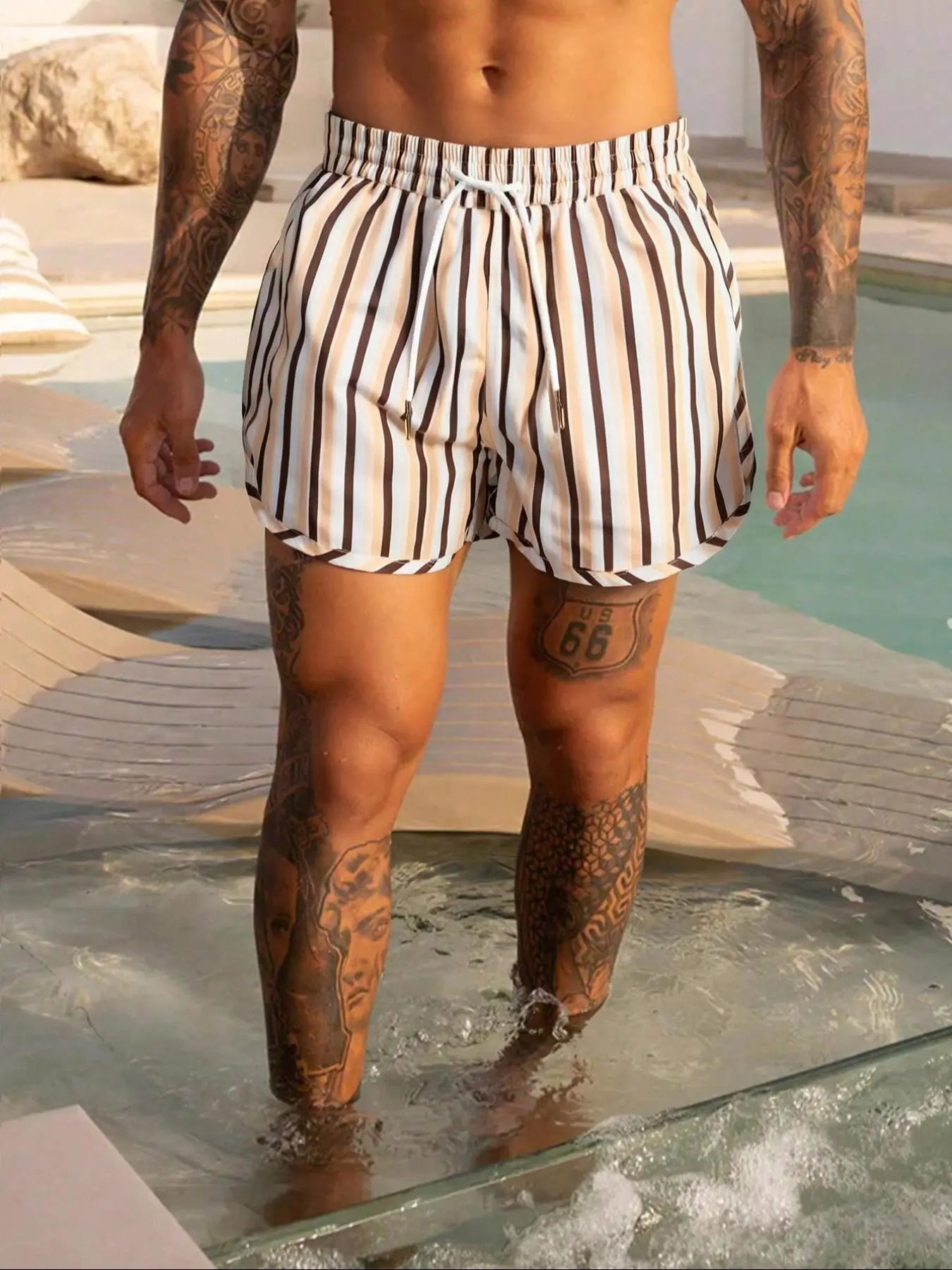 Men's Striped Print Bottoms, Regular Fit Casual Comfy Breathable Shorts for Summer, Men's Bottoms for Beach Vacation