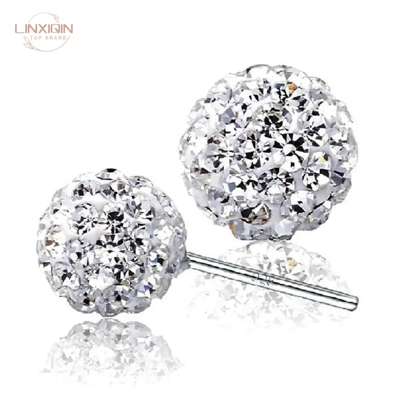 LINXIQIN Elegant Female Ear Studs Rhinestone Studs 6M 8M 10M Shambhala Ball Electroplating Ornament Full-Jeweled Stud Earrings Fashion Jewelry