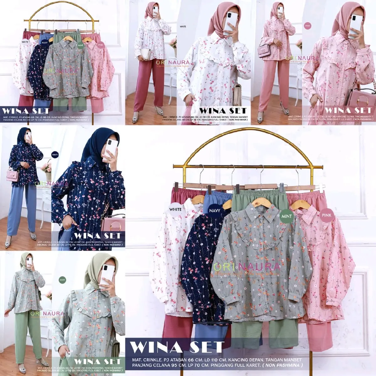 Wina setelan by ORI NAURA BERLABEL (oneset setelan atasan kemeja motif bunga bahan crincle)