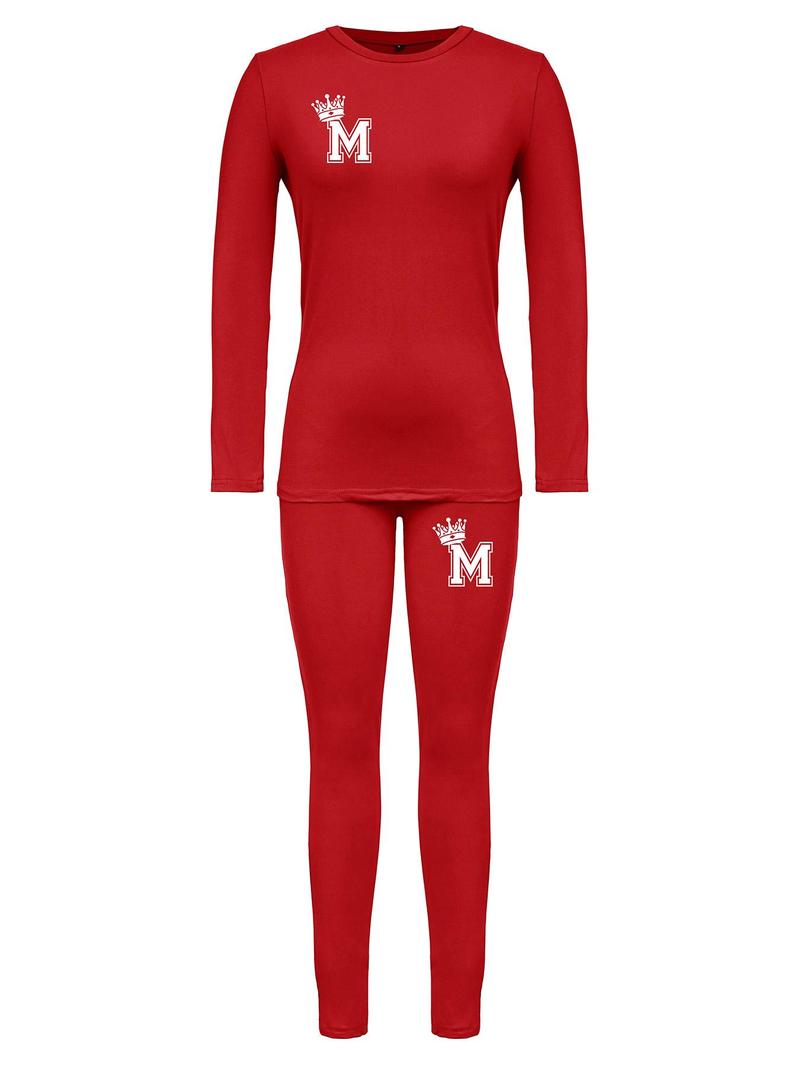 Product Introduction of Women's Crewneck Graphic Tee & Elastic Waist Pants Set, Chic Long Sleeve Crew Neck T-shirt & Skinny Pants Co-ord Set, Casual Outfits for Lady, Comfort Womenswear Suits 17