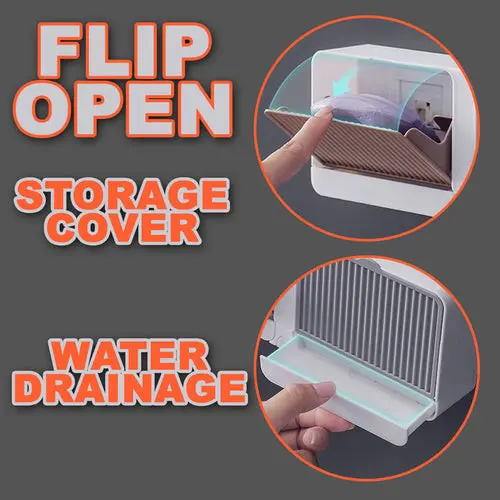 Wall Soap Tempat Sabun Batang Kamar Mandi Dinding Tempel Dapur Wastafel Drain Box Soap Multifunction Bar Soap Box Anti Debu Air Dust Proof Waterproof Dengan Pengering Soap Bar Organizer Open Flip 5