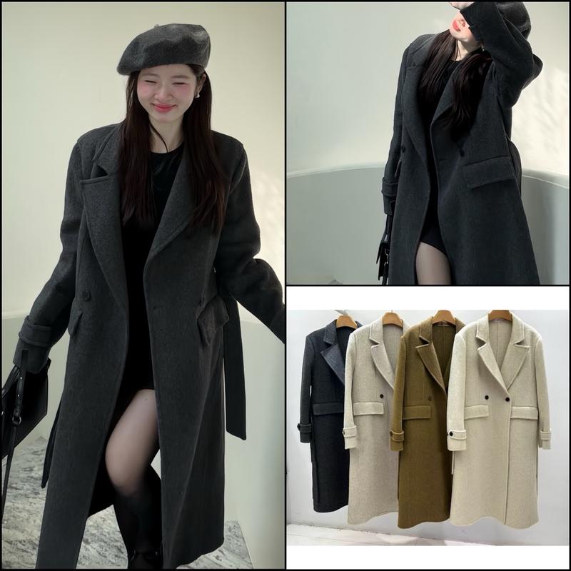 Dạ21 Áo Dạ Ép Lông Cừu Kèm Dây Đai Phong Cách Sang Chảnh, Thanh Lịch Dáng Dài Form Suông Hàn Quốc