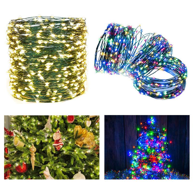  Dây đèn Giáng sinh 10M 100 đèn Dây đồng dây màu nhỏ Đèn cây Giáng sinh thực vật xanh Thích hợp cho Vườn Gypsophila và Cây xanh Dây đèn trang trí đám cưới 