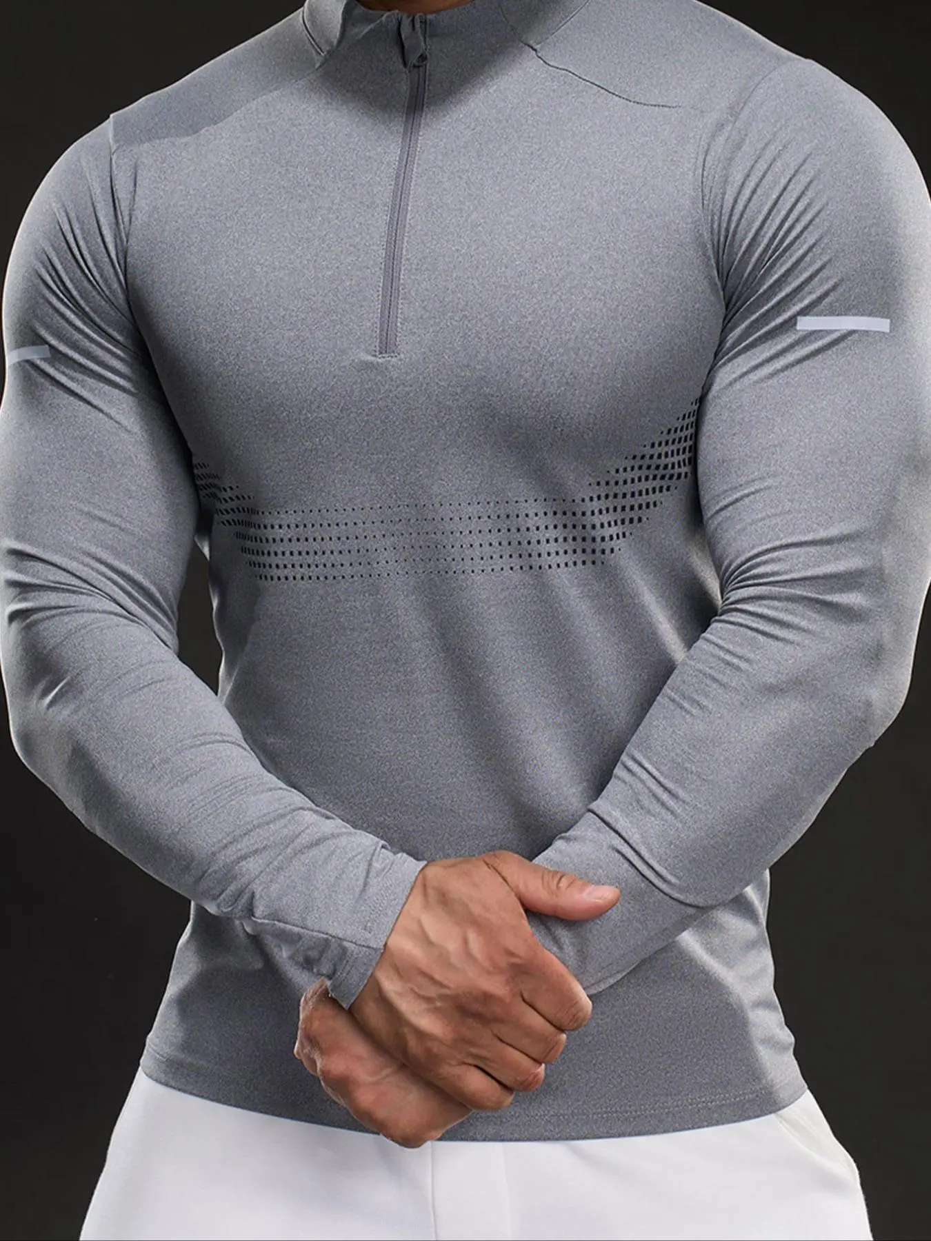 Men's Regular Fit Solid Color Half Zip Up Long Sleeve Tee, High Stretch Casual Comfortable Breathable Quick Drying Mock Neck T-shirt for Daily Outdoor Wear, Men's Top for All Seasons, Clothing