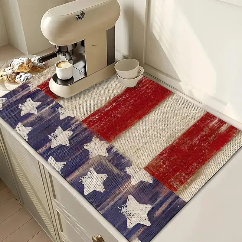 Patriotic Star Stripe Pattern Heat Resistant Mat, Waterproof & Non Slip Kitchen Countertop Mat, Dustproof Kitchen Decor for Home, Table, Stove, Dishwasher 6