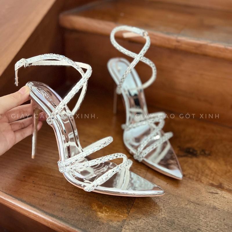 GÓT XINH - Giày sandal cao gót nữ quoai ngang đá hoa hậu 2 màu cao từ 7->12 phân đi hoc chơi sang chảnh mới đẹp nhất 2024 shoes (HHD-B) DéP shoes guốc Jean