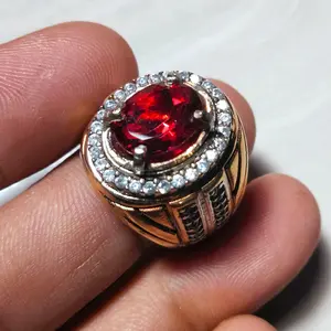 batu natural red topaz ring micro setting