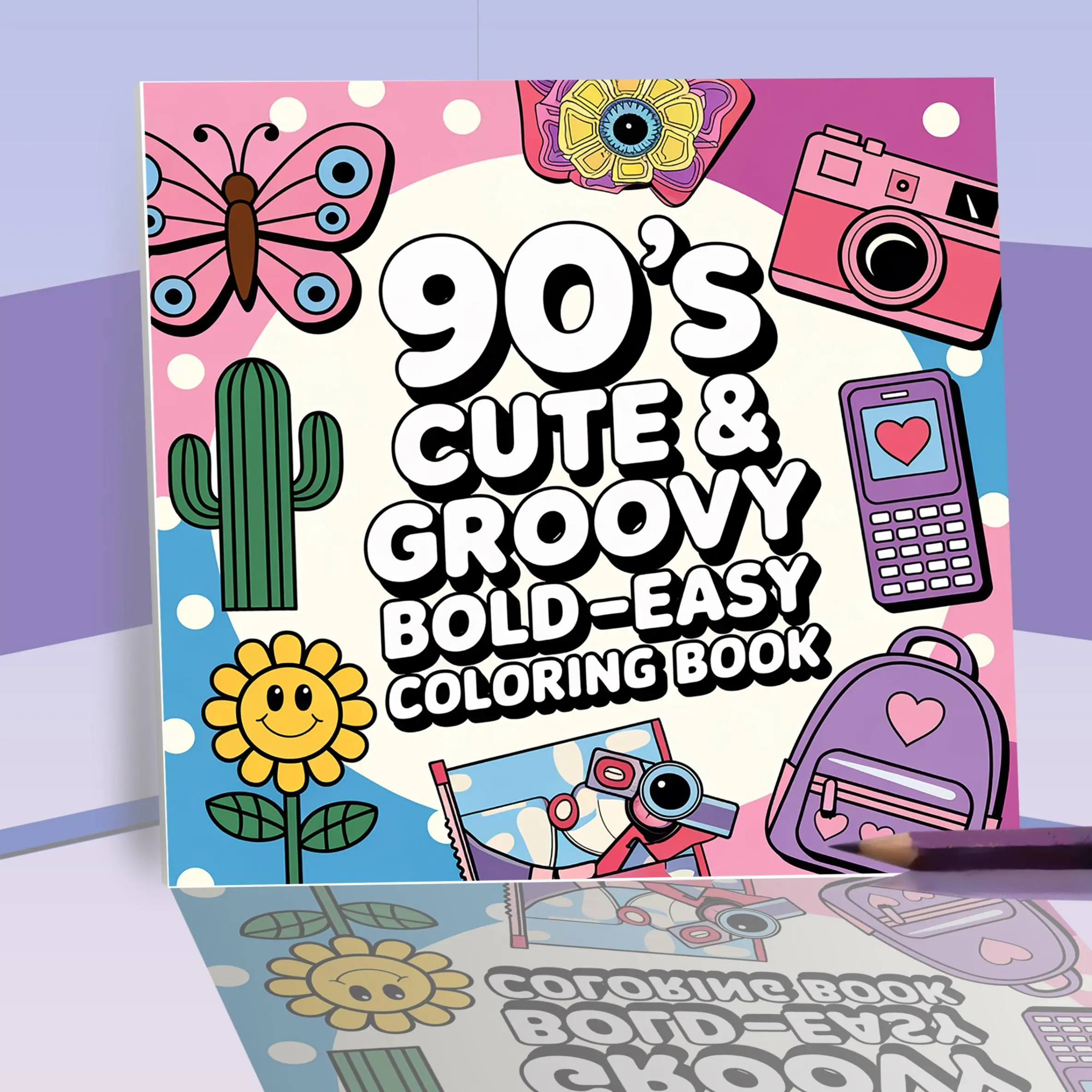 90s Cute & Groovy Coloring Book,  1 Count 20 Pages Soft Cover Coloring Book, Perfect Seasonal Gift for Friends, Colleagues, and Family, School Gift