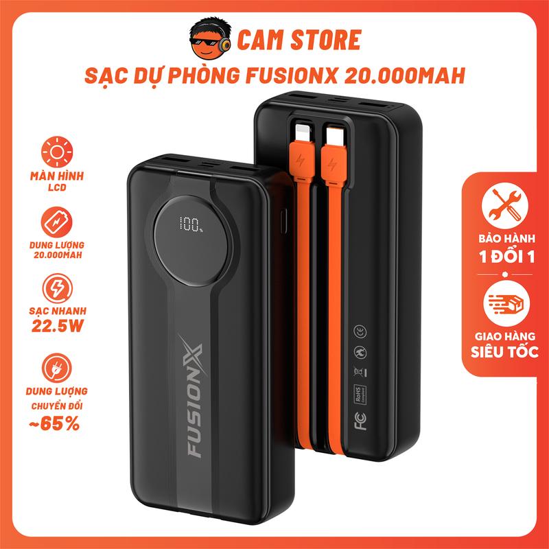 Sạc Dự Phòng FUSIONX FX207 20.000mAh - Cell Pin NV Tích Hợp 2 Dây Sạc Sạc Nhanh PD PPS 22.5W Sạc Đa Thiết Bị | FX207