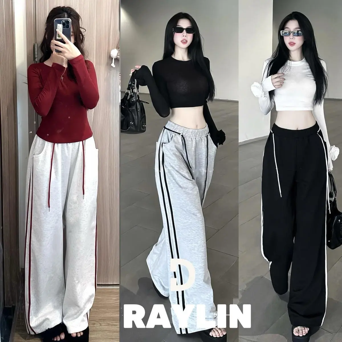 RAYLIN |Quần nỉ ép hàn  ,quần ống rộng có viền, túi sườn cho nữ - Women, Ong