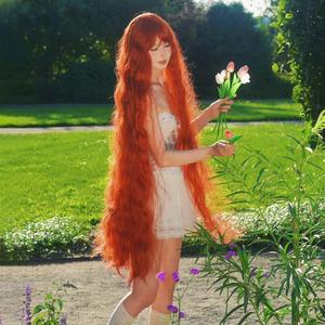 Cheng Ming ウィッグ 女性用 オレンジ レッド 1m ロングヘア ロリータ コーン ウール カール フォレスト cos 写真撮影 ロングカーリーヘア スタジオ