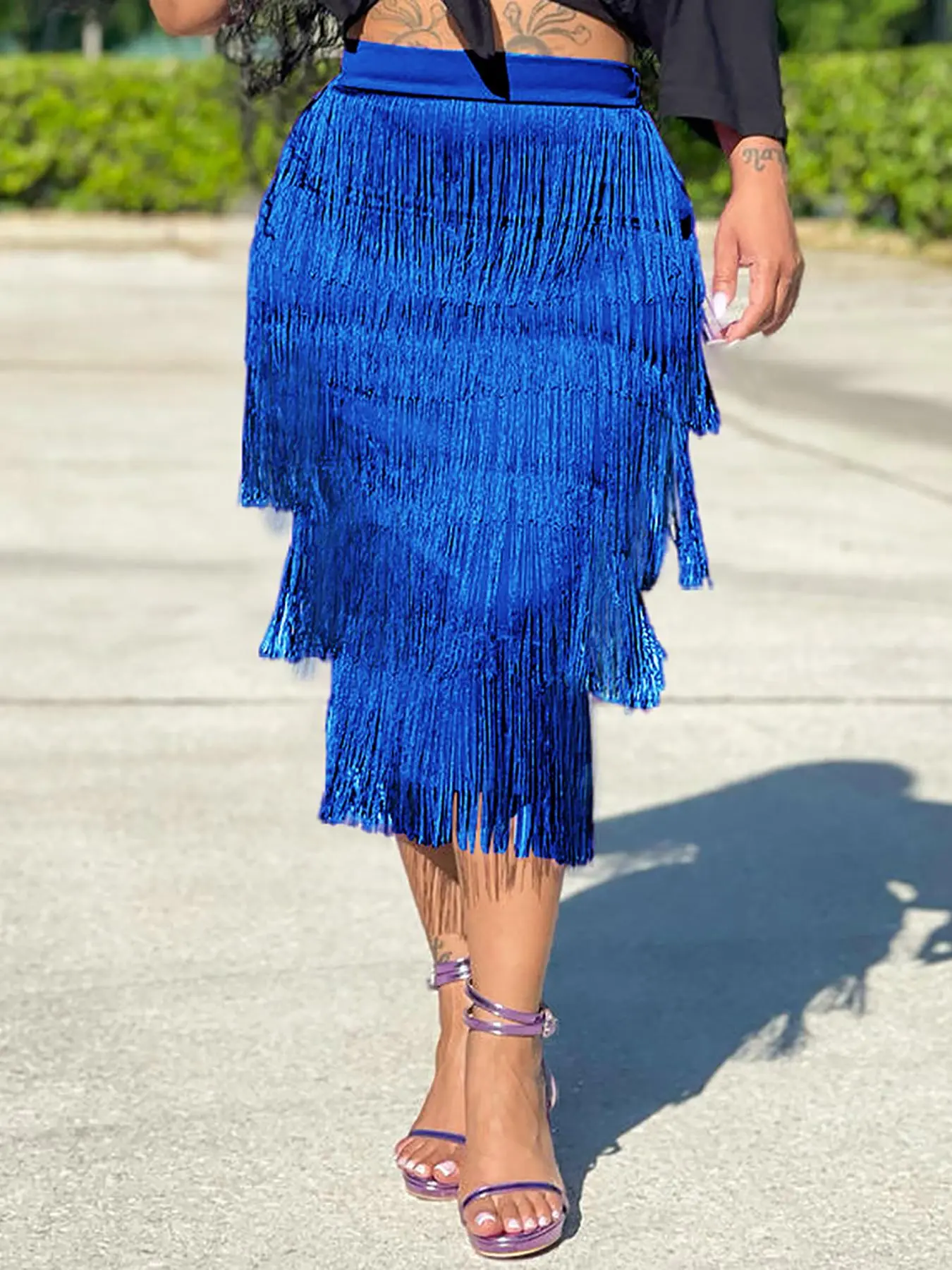 Women's Fringe Trim Midi Skirt, Elegant Fashion Casual A Line Skirt for Daily Outdoor Wear, Ladies Bottoms for All Seasons