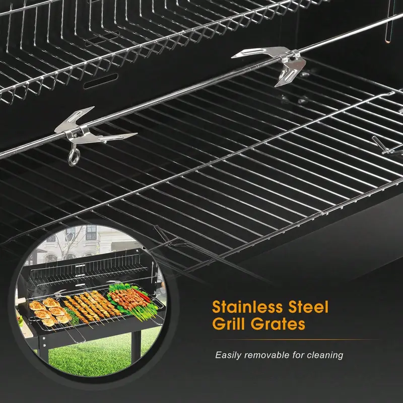 Palakjot KAUR Charcoal BBQ Barbecue Grill Steel Rectangular Trolley For Outdoor Patio Garden W/Wheels & Shelves 2