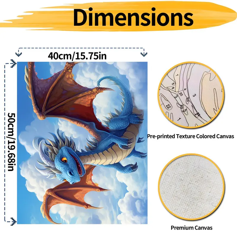 DIY Painting by Numbers Kit, Dragon Pattern DIY Oil Painting without Frame, Wall Art Decor for Home Living Room Bedroom 1