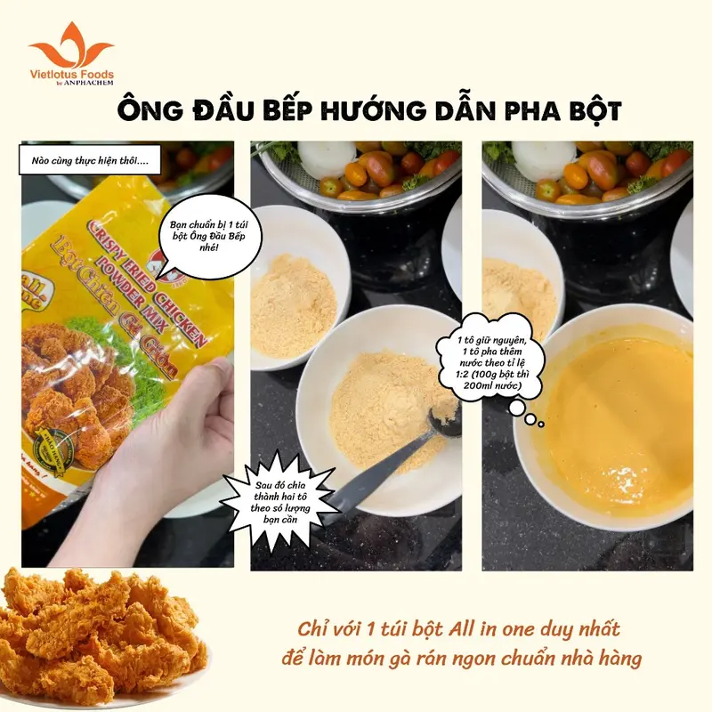 Bột chiên gà giòn KFC All in One Orange Chef 500gr, bột chiên xù giòn tan nguyên liệu nhập khẩu Maylaysia 6