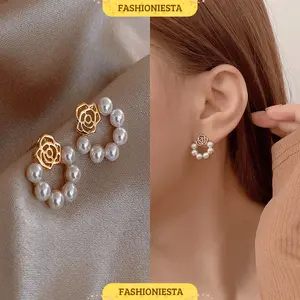 Anting-Anting Lingkaran Mutiara Elegan Anti Karat S925 Aksesoris Wanita Korea Style Fashion