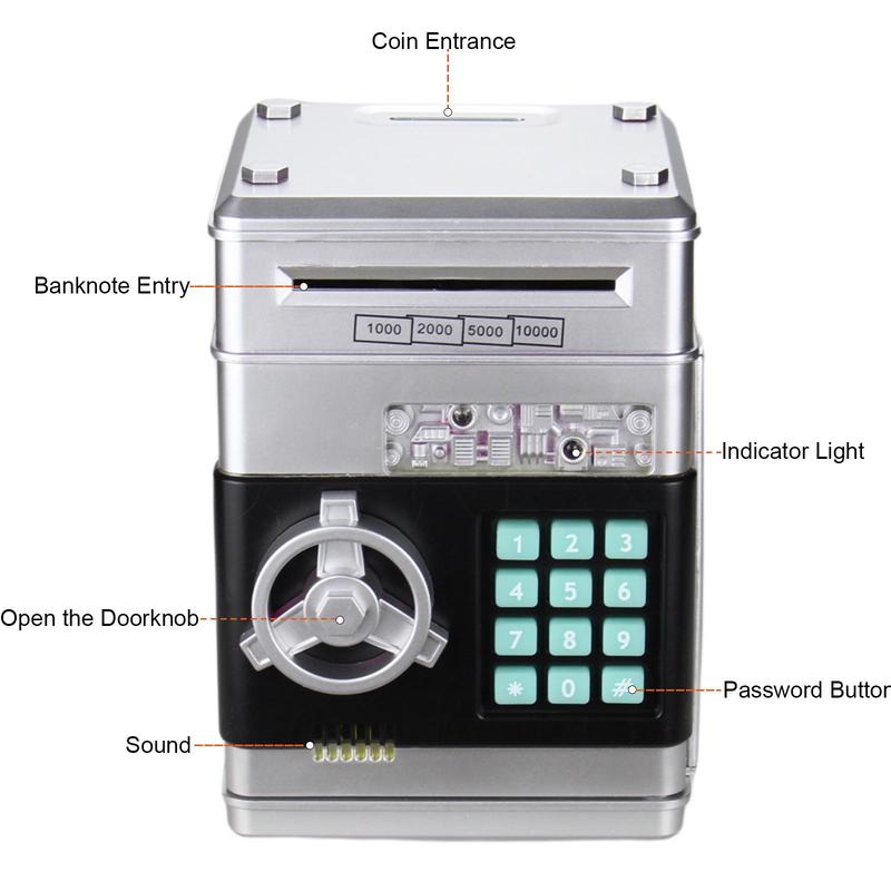 Cash & Coin Saving Box, Kids Password Electronic Money Box Toys Without Battery, Automatic Safe Coin & Cash Deposit Boxes 1