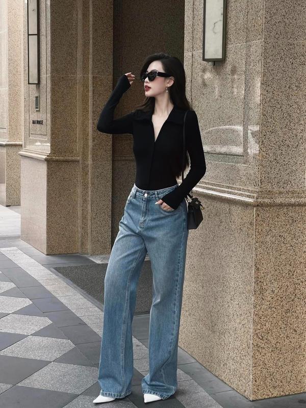 Áo bodysuit Nữ kéo khoá cúc bấm. Áo bodysuit cổ bẻ khoá kéo sang chảnh A1 Casual Bodysuits Top Women thun 7