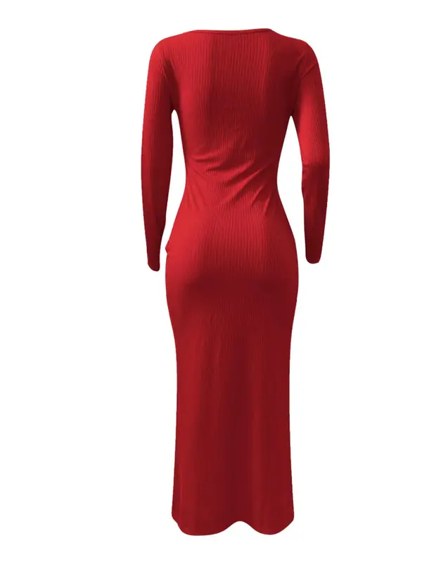 Women's Plain Ribbed Bodycon Dress, Casual Long Sleeve Ribbed Dress for Spring & Fall, Women's Clothing for Daily Wear 6