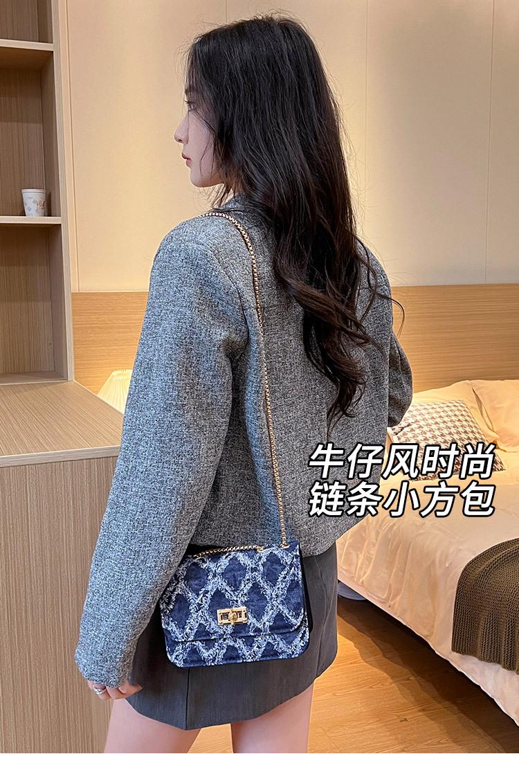 Product Introduction of 2024 New Fashion Women's Bag Trendy Denim Small Square Bag Single Shoulder Crossbody Chain Lock Buckle Ladies Bag 0