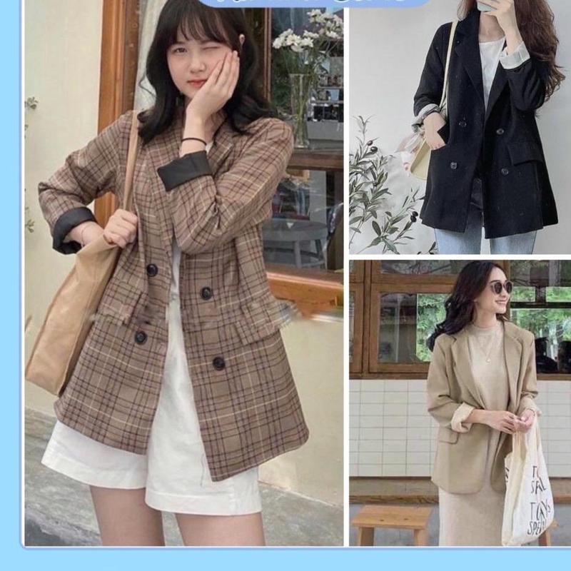  Áo blazer nữ 2 lớp - áo vest nữ màu trơn và kẻ  hàng đẹp  phong cách Ulzzang Hàn Quốc 