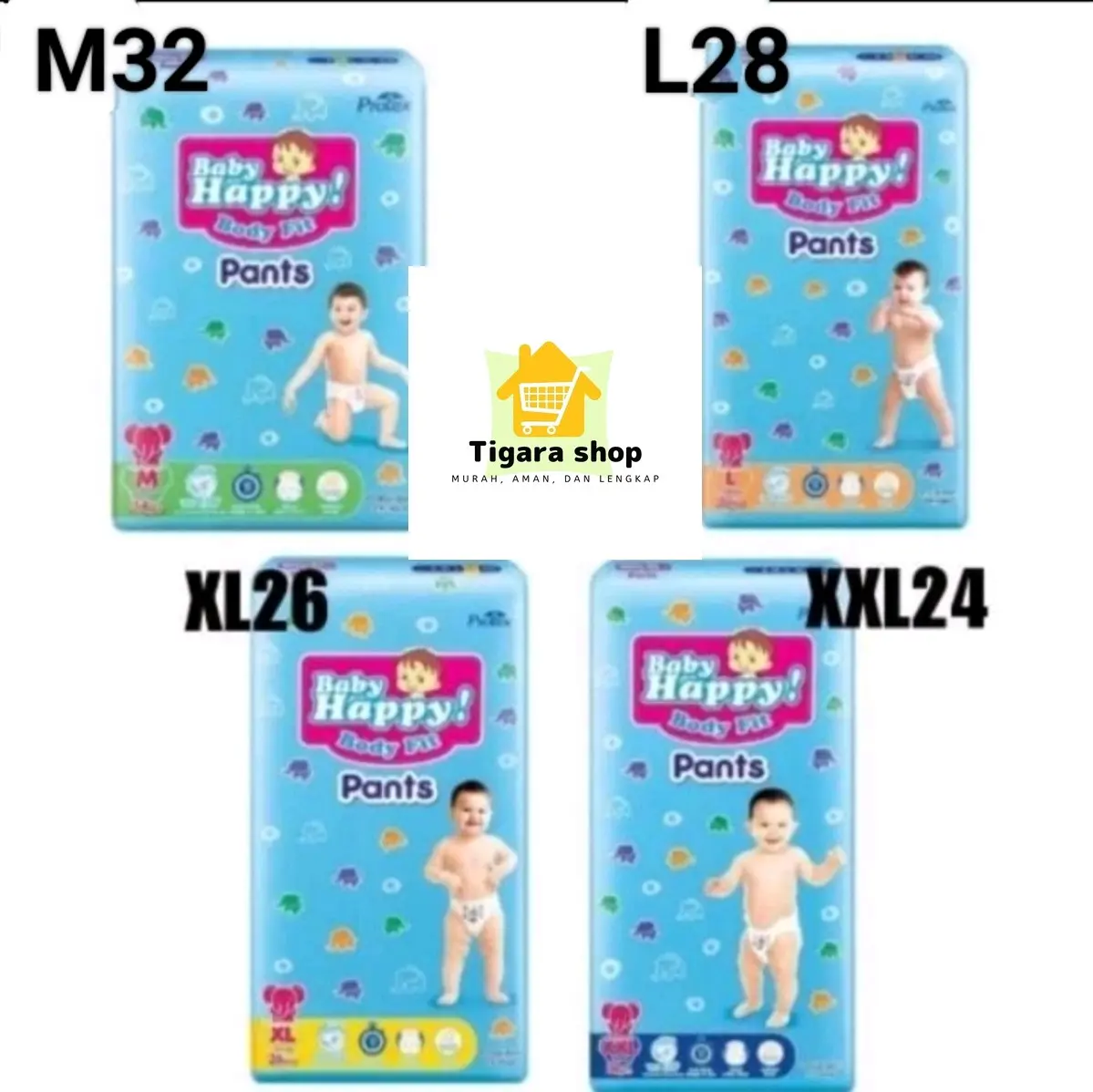 Baby Happy Pants S38+2 M32 L28 XL26 XXL24 1 Ball Popok Sekali Pakai Murah Diapers Bayi