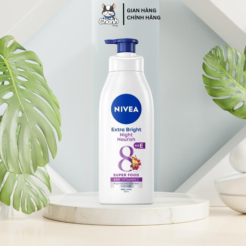 Sữa Dưỡng Thể Nivea Hỗ Trợ Sáng Da Ban Đêm Từ 8 Super Food Extra Bright Night Nourish Body Lotion 350ml